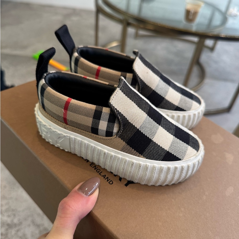 Burberry Beige and Black Check Sneakers